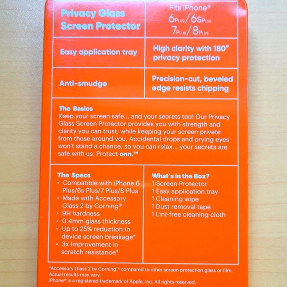 NWOT Onn Glass Screen Protector For iPhone 6 Plus/6S Plus, 7 Plus, 8 Plus - Picture 2 of 4